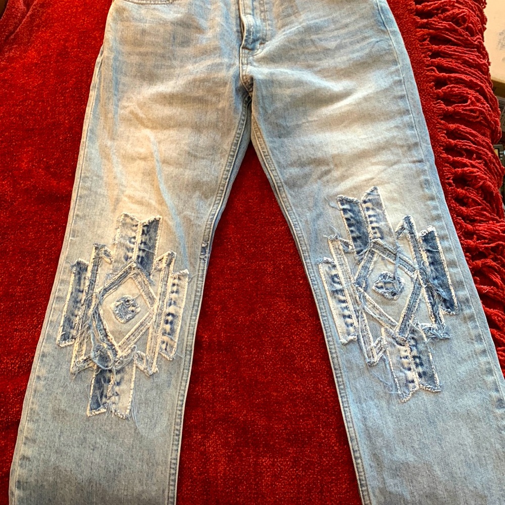 Vintage Unique Lucky Brand Pins Patchwork High Rise Jeans.